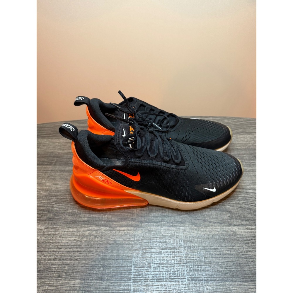 Nike Air Max 270 Mens Sneakers Black Total Orange AH8050-008 Running Shoes - Picture 2 of 5